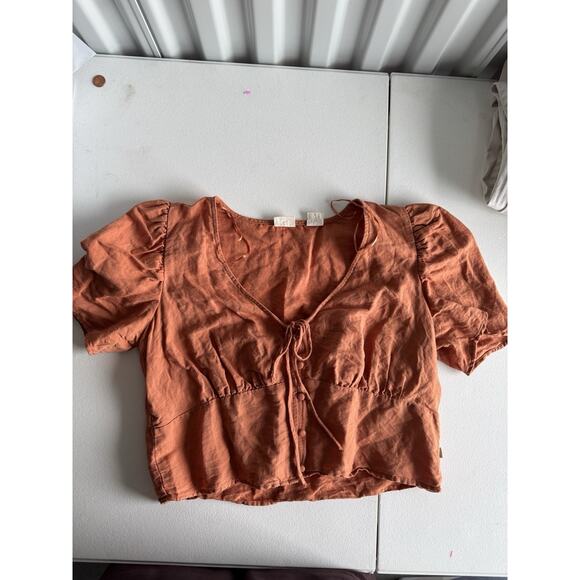 4 for $10 Levi’s Luisa Short Sleeve Crop Linen Cotton Blend Blouse Size Medium - Picture 7 of 9